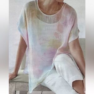 J. Jill Pure Jill Pastel Linen Woven Watercolor Poncho Top